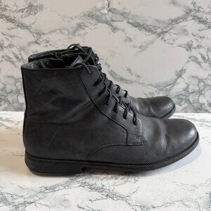 Camper Men 42 US 9 Combat Boots Solid Black Leather Lace Up Casual Everyday Shoe